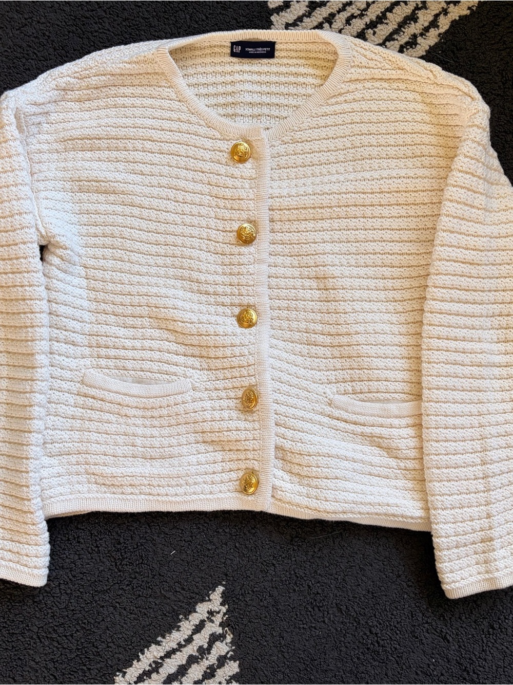 GAP Cream Textured Knit Cardigan with Gold Buttons